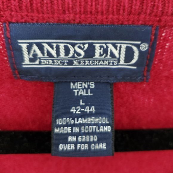 Men's 100% Lambswool Land's End V-Neck Sweater Large Tall Red Made in Scotland - Picture 3 of 14